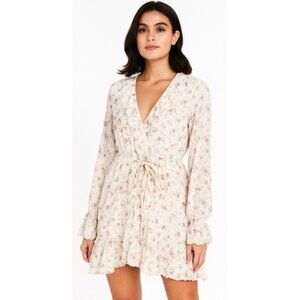 Forever 21 Floral Rosette Ruffle Dress Cottage Core Sz L Wedding Bishop Sleeves